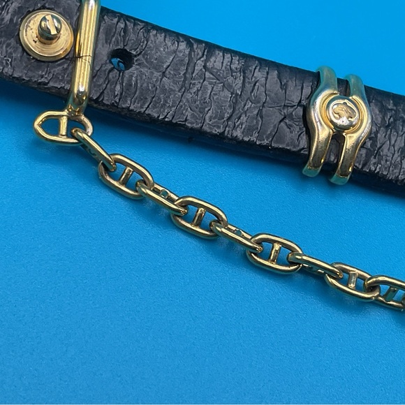 Gold-Tone Women's Watch with Black Leather Strap - Picture 6 of 14